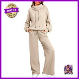 Oversized Lounge Set with Drawstring Hoodie and Wide Leg Sweatpants